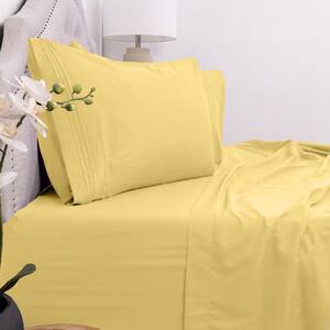 1800 Series 4-Piece Yellow Solid Color Microfiber Queen Sheet Set