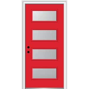 36 in. x 80 in. Celeste Right-Hand Inswing 4-Lite Frosted Glass Painted Steel Prehung Front Door on 4-9/16 in. Frame