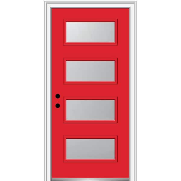 MMI Door 36 in. x 80 in. Celeste Right-Hand Inswing 4-Lite Frosted Glass Painted Steel Prehung Front Door on 4-9/16 in. Frame
