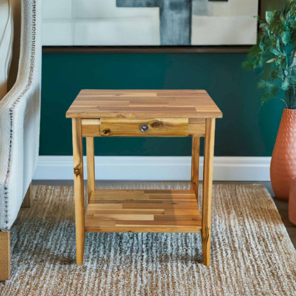 Solid Acacia Wood 23 in. Natural Recliner End Table - thumbnail 9