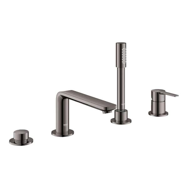 GROHE Lineare Single-Handle Deck Mount Roman Tub Faucet with Hand Shower and Tub/Shower Diverter in Hard Graphite