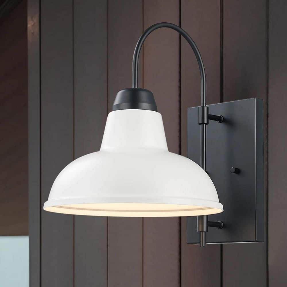 Gaviota 15.75 in. 1-Light Black and White Farmhouse Outdoor Barn Light Wall Sconce with Metal Shade price history on PriceWatchPro