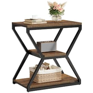 Kerlin 23.6 in. Rustic Brown Rectangle Wood End Table with Metal Frame, Small 3-Tier Sofa Table Wood Bedside Nightstand