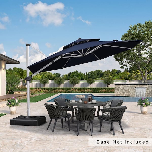 PURPLE LEAF 12 ft. Octagon Aluminum Patio Cantilever Umbrella for Garden Deck Backyard Pool in Navy Blue
