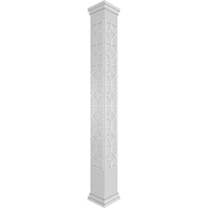 11-5/8 in. x 10 ft. Premium Square Non-Tapered Magnolia Fretwork PVC Column Wrap Kit with Prairie Capital and Base