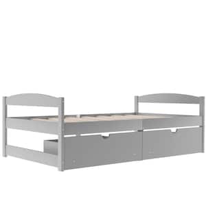 Gray Wood Frame Twin size Platform Bed with 2-Drawers