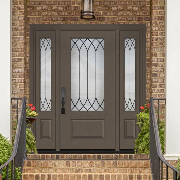 Steves & Sons Regency 64 in. x 80 in. Georgian Decorative Glass LHIS 3/4Lite Ashwood Mahogany Fiberglass Prehung Front Door w/12in.SLs Steves & Sons Regency 64 in. x 80 in. Georgian Decorative Glass LHIS 3/4Lite Ashwood Mahogany Fiberglass Prehung Front Door w/12in.SLs