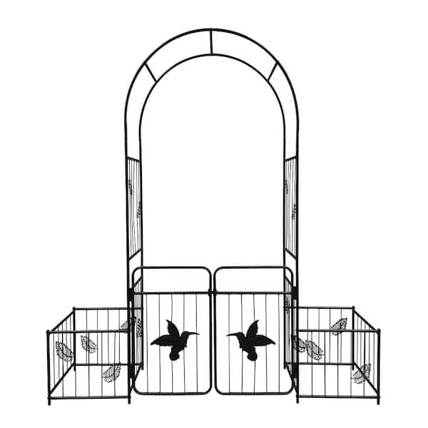 AUTMOON Metal Garden Arch with Door 81 .6 in. x 87.6 in. Metal Trellis ...