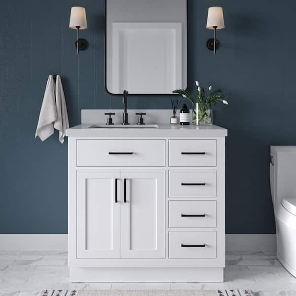 ARIEL Hepburn 36 in. W x 22 in. D x 36 in. H Single Sink Freestanding Bath Vanity in White with Carrara Qt. Top