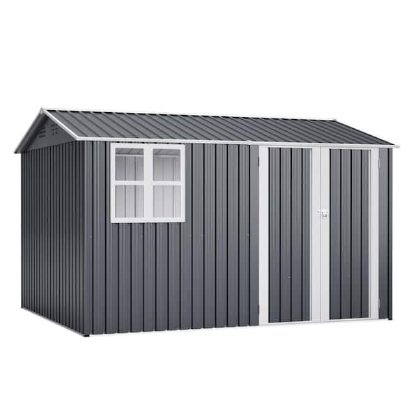 10 ft. W x 8 ft. D Metal Storage Shed with Clear Window, Lockable Doors for backyard garden in Gray (80 sq. ft. )