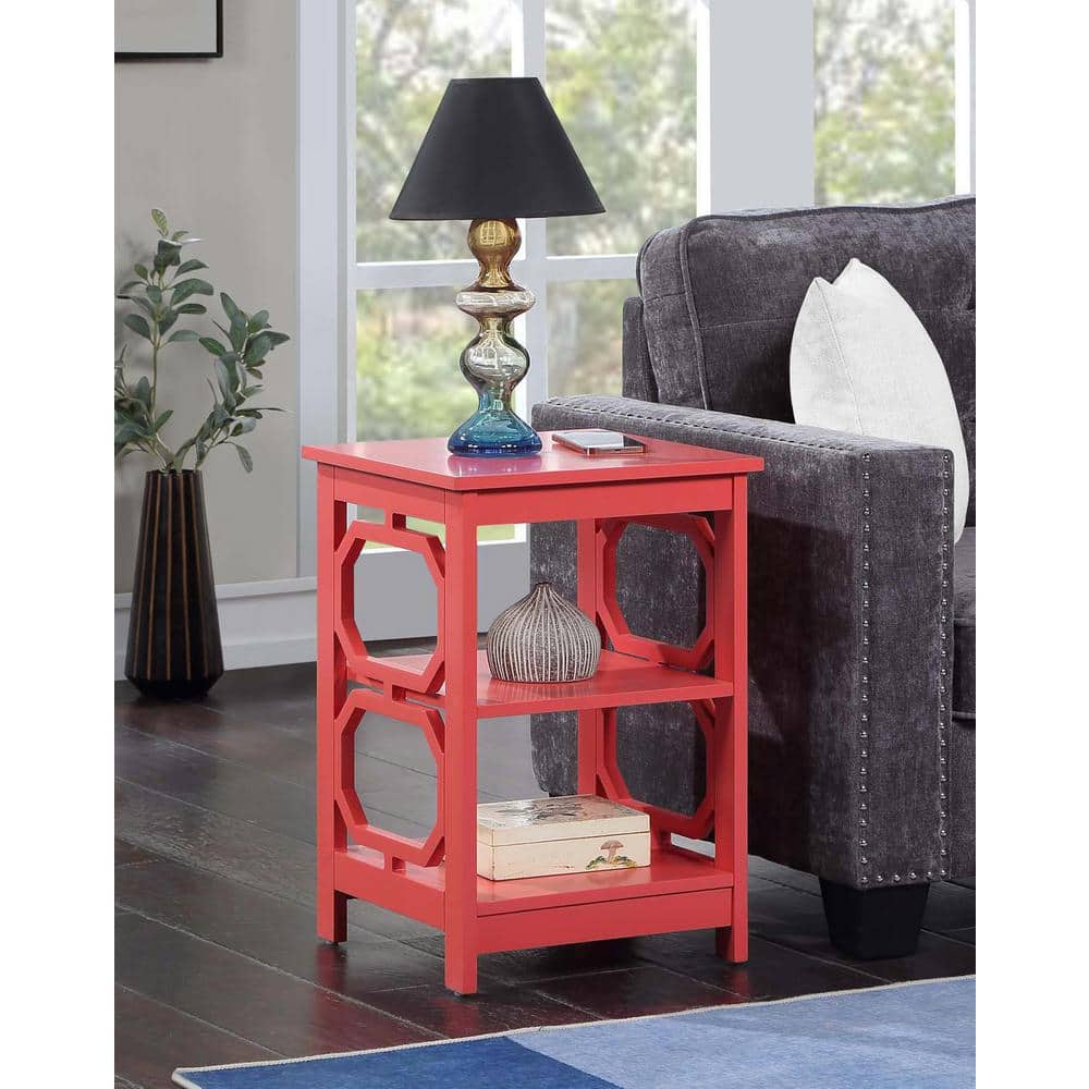 Coral Contemporary Omega End Table with Geometric Cut-Outs