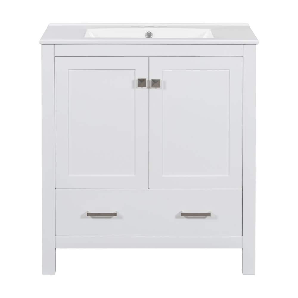 Virubi 30 in. W x 18 in. D x 34 in. H Bath Vanity in White with White ...