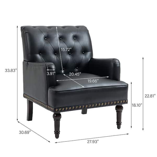 Uixe Mid-Century Vintage Nail Head Trim Black PU Upholstered