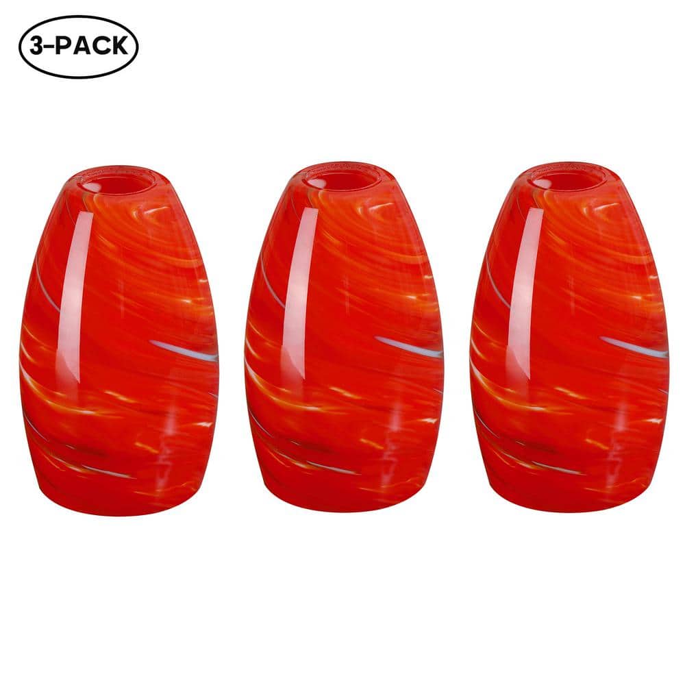 7.64 in. Art Glass Oval Pendant Shade with Red-Orange Swirlwith 1.65 in. Li
