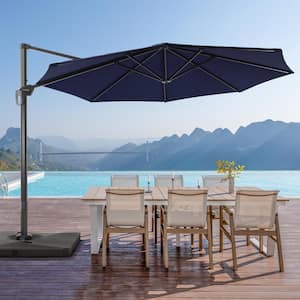 11 ft. Aluminum Cantilever Patio Umbrella with a Base/Stand, Outdoor Offset Hanging 360-Degree Rotation in Navy Blue