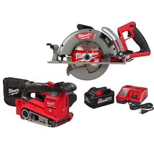 M18 FUEL 18V Lithium-Ion Cordless 7-1/4 in. Rear Handle Circular Saw w/M18 FUEL Belt Sander and 8.0ah Starter Kit