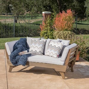 Gray Wood Outdoor Daybed with Light Gray Cushions