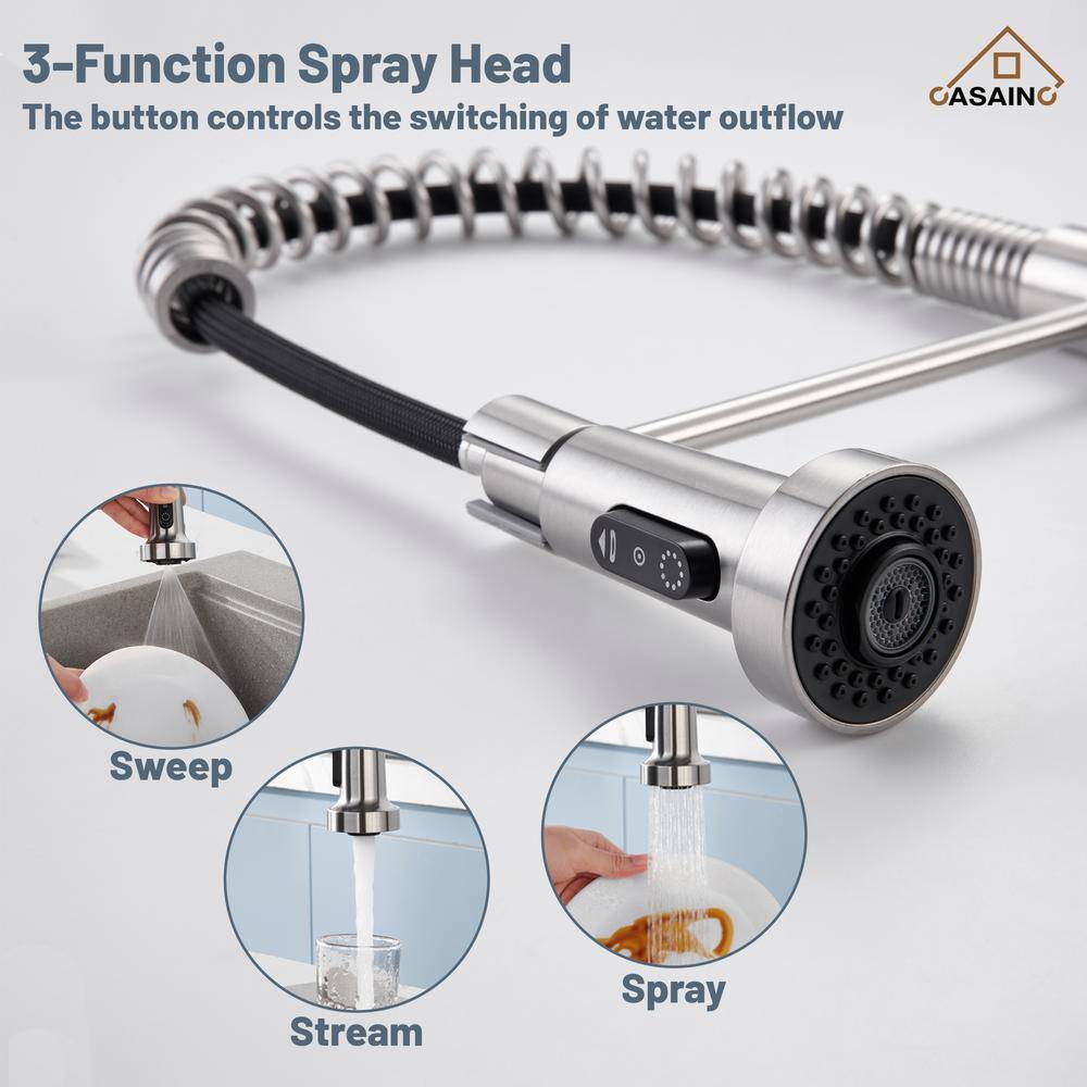Brushed Nickel Touchless Pull-Down Kitchen Faucet with Spray