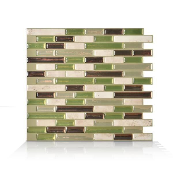 smart tiles Muretto Eco Green 10.20 in. W x 9.10 in. H Peel and Stick Self-Adhesive Decorative Mosaic Wall Tile Backsplash (6-Pack)