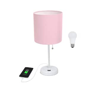 19.5 in. Pink Table Desk Lamp for Living Room with USB Charging Port and LED Bulb Included