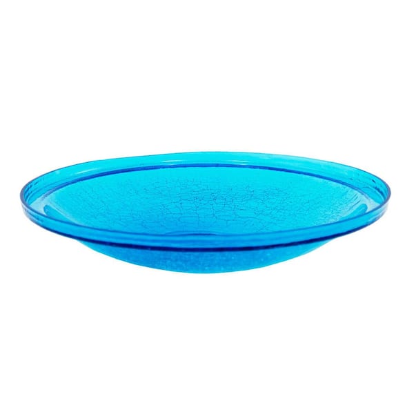 Achla Designs Reflective Crackle Glass Birdbath Bowl, 14 Inch Diameter, Teal Blue