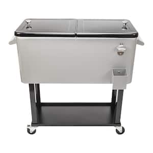 0 sq. ft. Outdoor 80 qt. Rolling Party Iron Spray Cooler Cart Ice Bee Chest Patio Warm Shelf