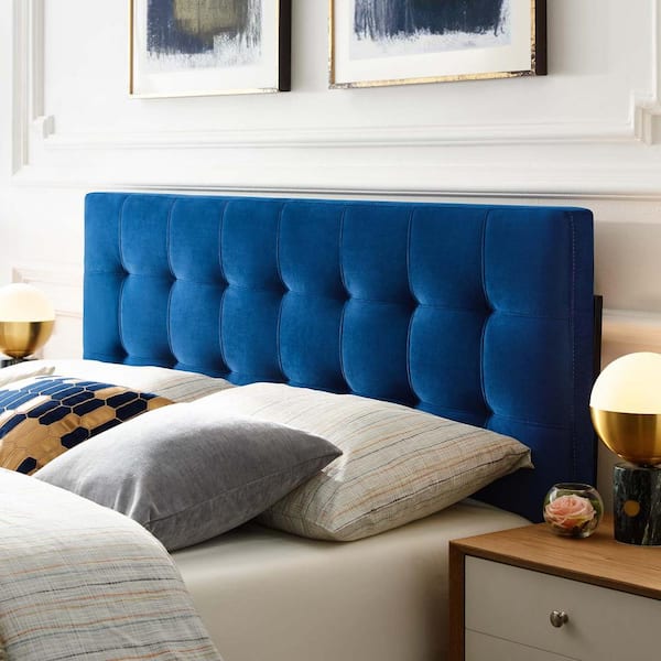 MODWAY Lily Navy Queen Biscuit Tufted Performance Velvet Headboard