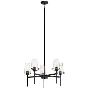 Alton 27 in. 5-Light Black Vintage Industrial Wagon Wheel Circle Chandelier for Dining Room