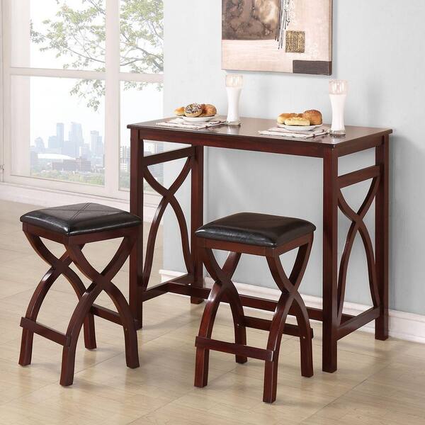 HomeSullivan Cecile 24 in. Stool with Bar Table in Cherry (Set of 3)