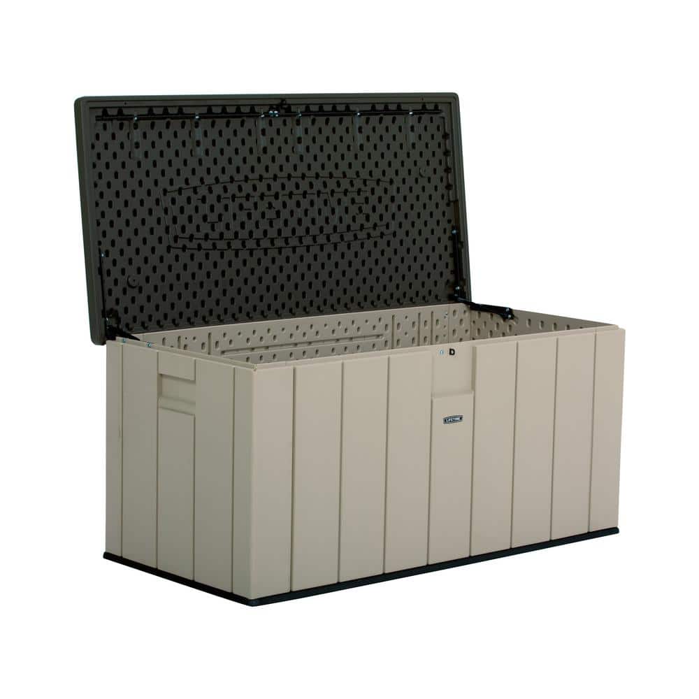 Lifetime 150 Gallon Lockable Beige and Brown Plastic Deck Box