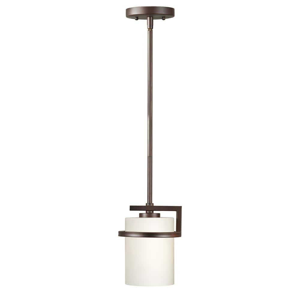 Halo 1-Light Antique Bronze Mini Pendant with Satin Opal Glass