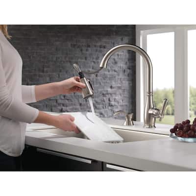 Charmaine Single-Handle Pull-Down Sprayer Kitchen Faucet with Soap Dispenser and ShieldSpray Technology in Stainless