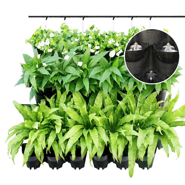 Worth Garden 36 Pocket Plastic Self Watering Vertical Wall Garden Planters 12 Sets Of 3 In Black Color G707a03 The Home Depot