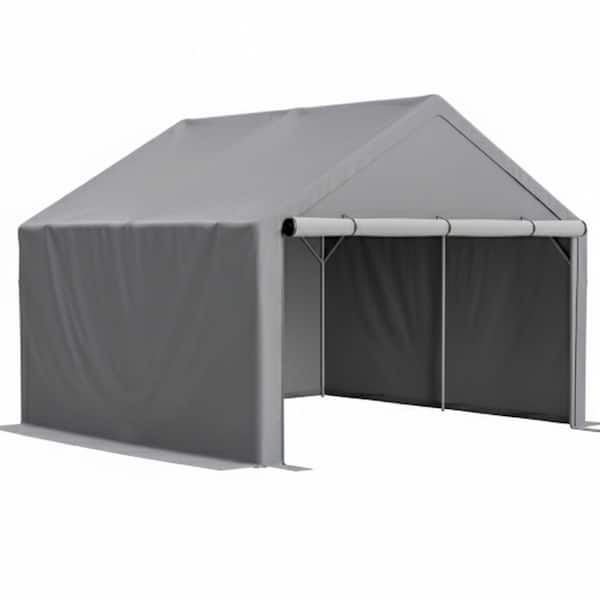 10 ft. W x 10 ft. D x 7.6 ft. H Gray Roof Steel Carport Storage Canopy Garage Tent with Waterproof UV-Resistant Cover
