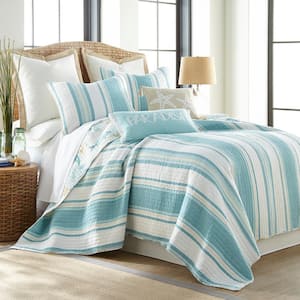 San Sebastian 3-Piece Blue, Taupe and white Cotton King Quilt Set