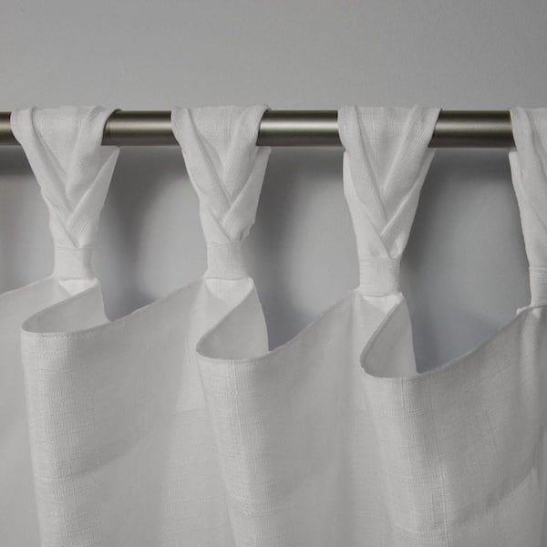 Loha Winter White Solid Light Filtering Braided Tab Top Curtain, 54 in. W x 63 in. L (Set of 2)
