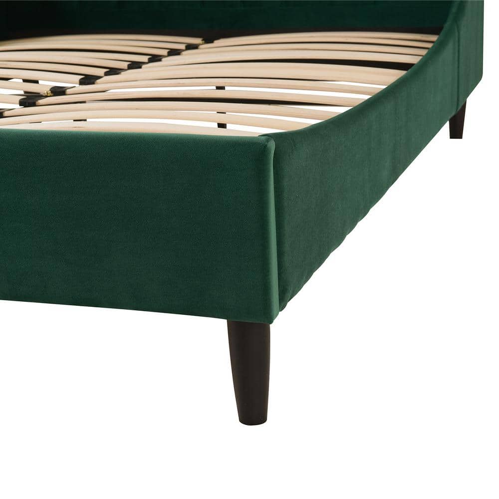 Aspen Medium Evergreen Velvet Tufted Queen Platform Bed with Pine Frame
