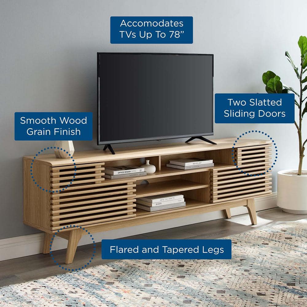 Render 71" Oak Mid-Century Modern Media Console TV Stand