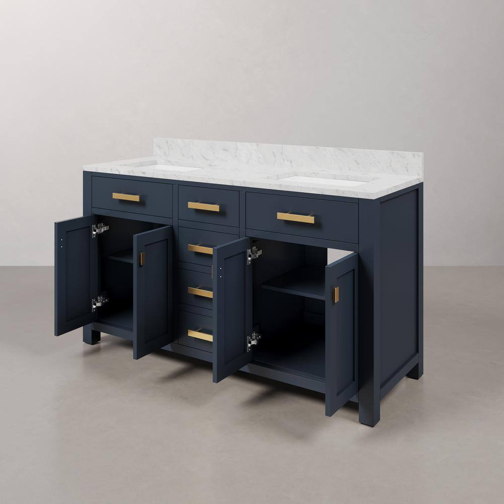 Monarch Blue Double Sink Bathroom Vanity with Carrara Marble Top