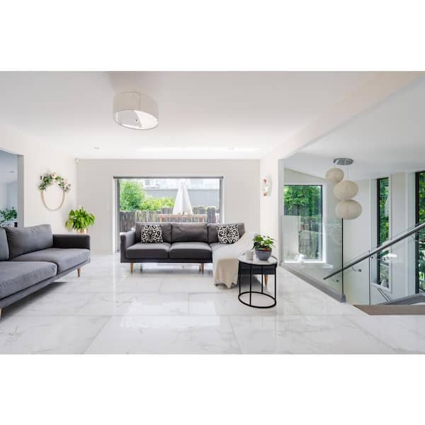 Pavia Carrara 24 in. x 48 in. Polished Porcelain Floor and Wall Tile (16 sq. ft./Case)