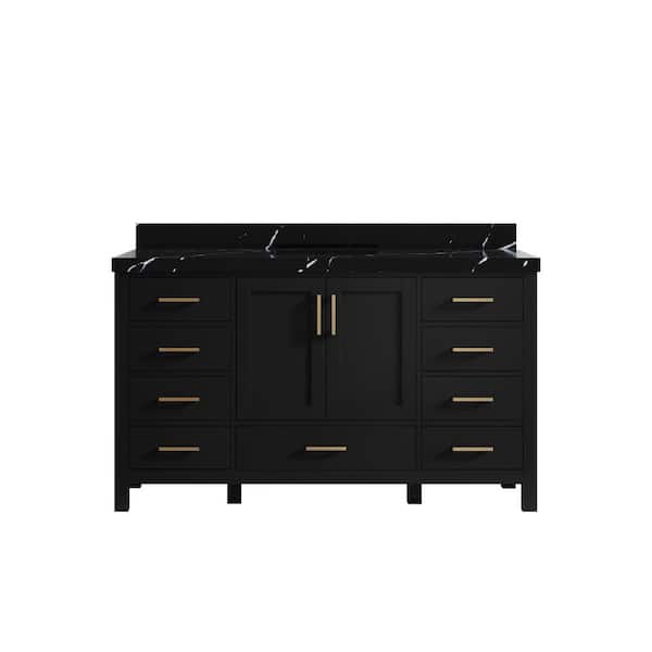 Willow Collections Malibu 60 in. W x 22 in. D x 36 in. H Single Sink Bath Vanity in Black with 2 in. Calacatta Black Top