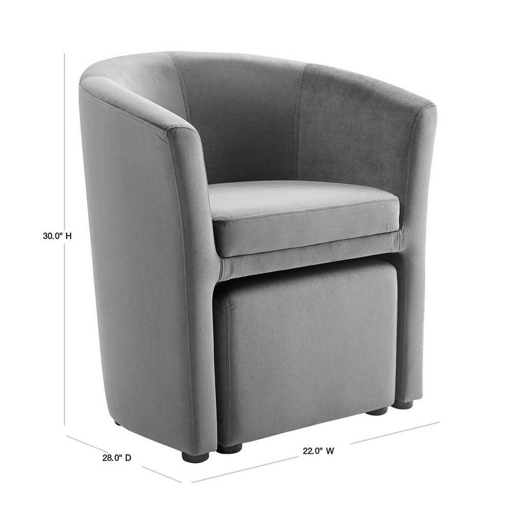 Gray Velvet and Wood Accent Chair with Ottoman