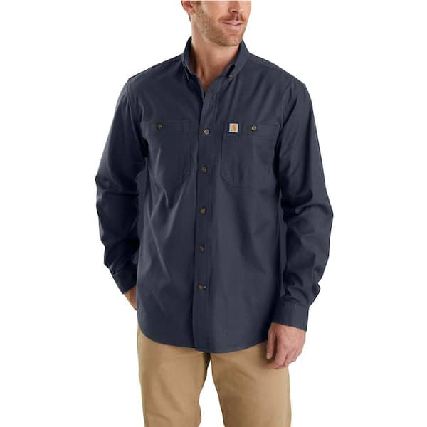 Carhartt Men's Extra Large Tall Navy Cotton/Spandex Rugged Flex Rigby Long Sleeve Work Shirt