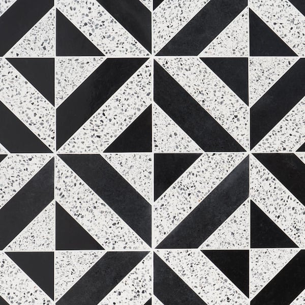 Ivy Hill Tile Lupa Diagonal Truffle Black 11.81 in. x 11.81 in. Polished Marble and Terrazzo Mosaic Tile (0.96 Sq. Ft./Each)