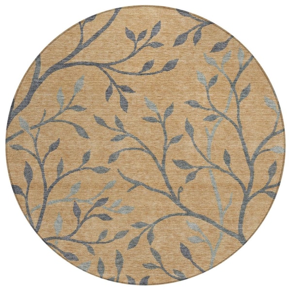 Chantille Machine Washable Indoor/Outdoor Abstract ACN3024 Wheat 8 ft. x 8 ft. Round Rug