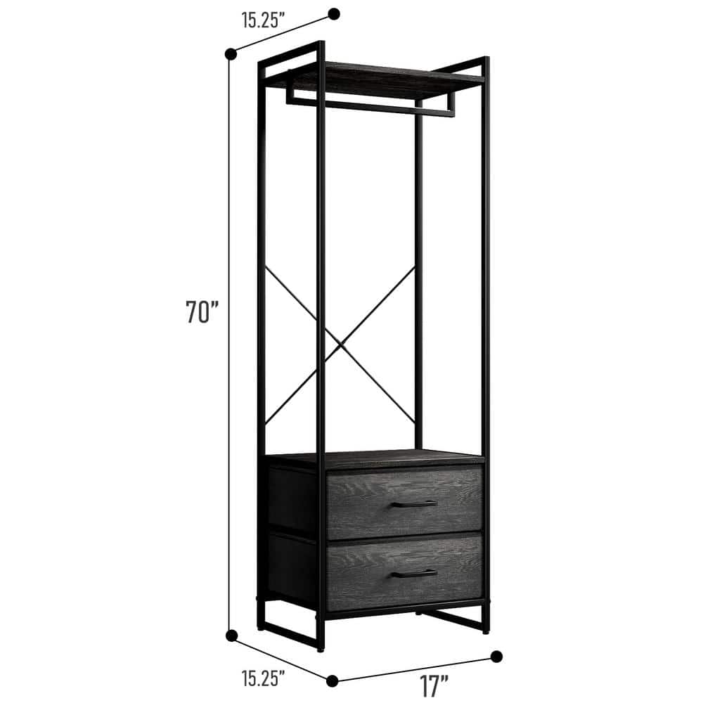 Portable Black and Gray Wood Clothing Rack with Drawers
