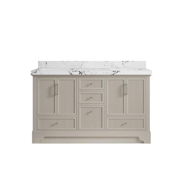 Willow Collections Alys 60 in. W x 22 in. D x 36 in. H Double Sink Bath Vanity in Fine Grain with 2 in. Viola Night Quartz Top