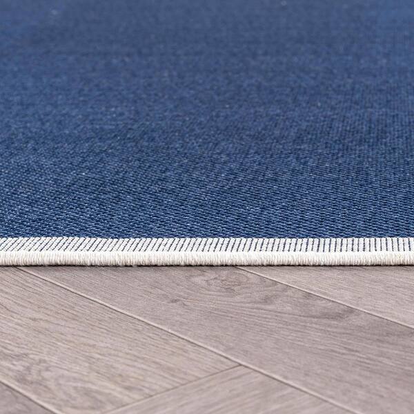 Border Navy/Ivory Easy-Care Jute-Style Indoor/Outdoor Flat Woven Area Rug 5 ft. x 7 ft. Navy