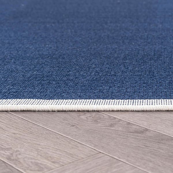 Border Navy/Ivory Easy-Care Jute-Style Indoor/Outdoor Flat Woven Area Rug 7 ft. 10 in. x 10 ft. Navy