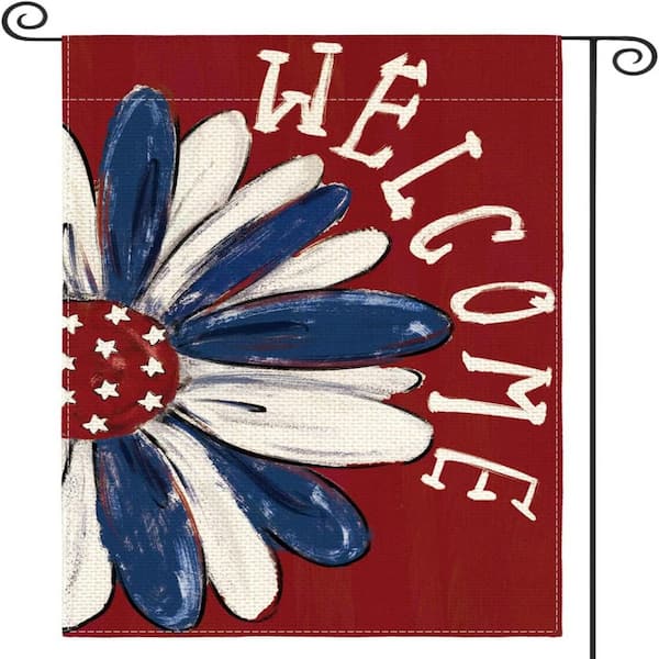 Cubilan Patriotic American Independence Day Garden Flag 12 x 18 in. Double Sided Outdoor, Red Floral Daisy Yard Outdoor Decor